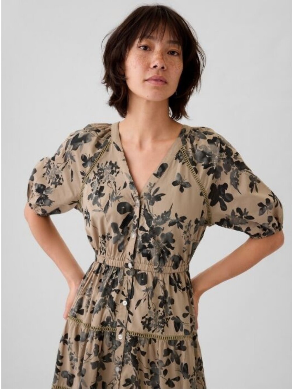 GAP Taupe Floral Tiered Dress